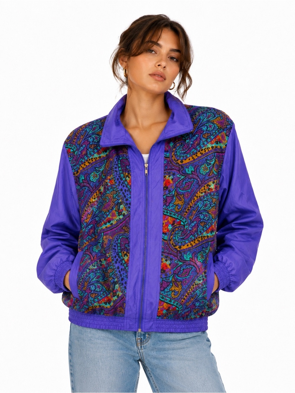 Vintage 1980’s Silk Paisley Retro Windbreaker Track Jacket Bocoo Sz M
